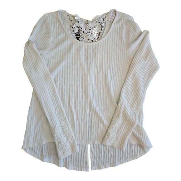 Shyanne White Waffle Knit Lace Trimmed Top Size M - Picture 1 of 3